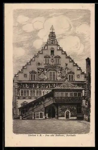 Künstler-AK Lindau i. B., Altes Rathaus, Ansicht der Nordseite