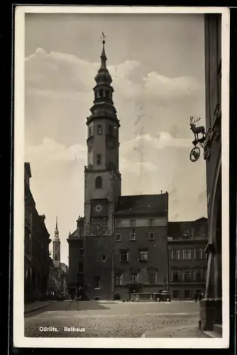AK Görlitz, Rathaus mit Brunnen