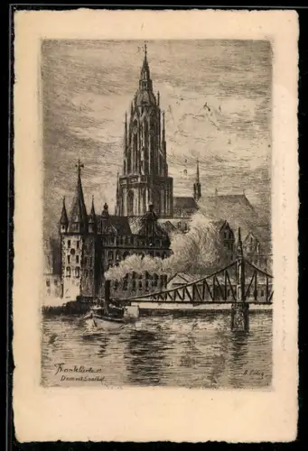 Künstler-AK Alt-Frankfurt, Dom mit Saalhof