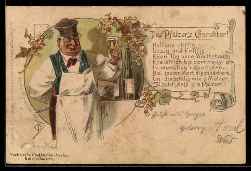 AK Des Pfälzer`s Charakter! Pfälzer mit Wein