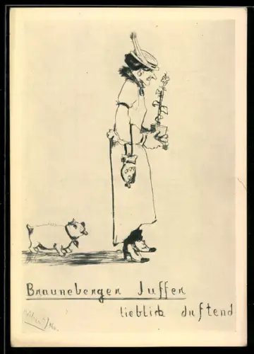 Künstler-AK sign. Richard Bloos: Bekannte Weine humoristisch dargestellt, Brauneberger Juffen