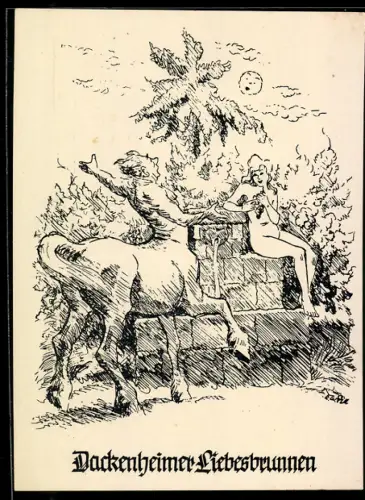 AK Dackenheimer Liebesbrunnen, Zentaur und eine Dame