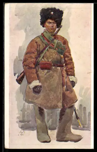 Künstler-AK Russie, Tenue d`hiver du legionnaire tchecoslovli. oben