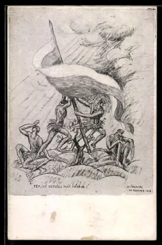 AK Nakladatelstvi Slavia Praha, Soldaten richten eine Flagge auf