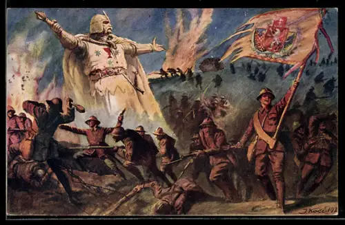 Künstler-AK Tschechische Soldaten im Gefecht