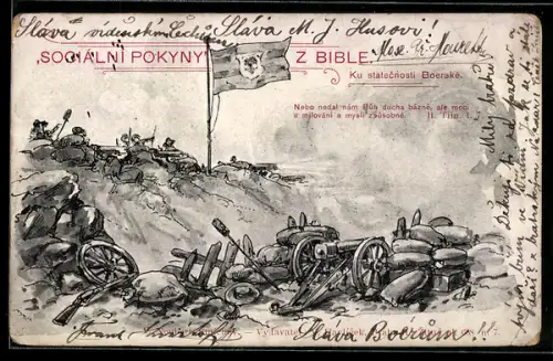 AK Tschechischer MG-Trupp in Deckung, im Vordergrund verlassene Artilleriestellung