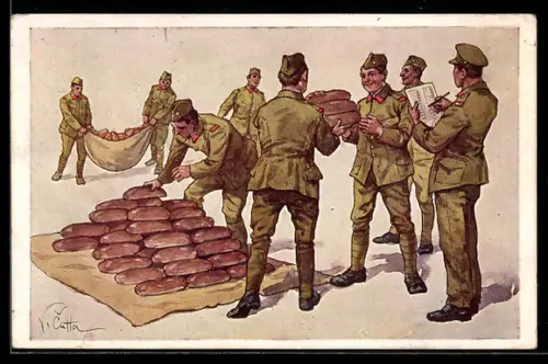 Künstler-AK Tschechische Soldaten bei Registrierung von Broten