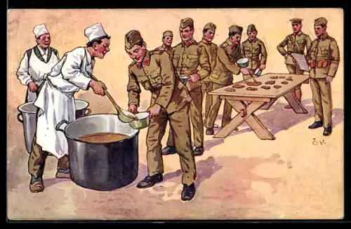 AK Tschechische Soldaten beim Essenfassen