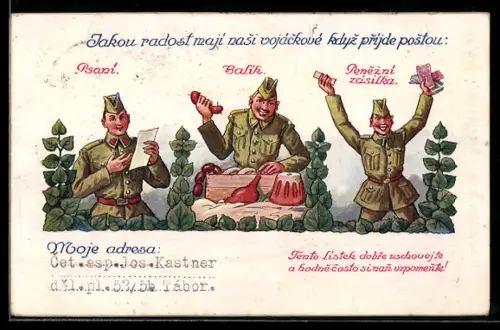 AK Tschechische Soldaten nach Erhalt von Feldpost