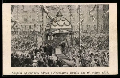 AK Klepáni na základní kámen k Národnímu divadlu dne 16.4.1868