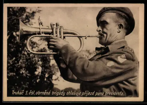 AK Tschechischer Hornist beim Signalgeben