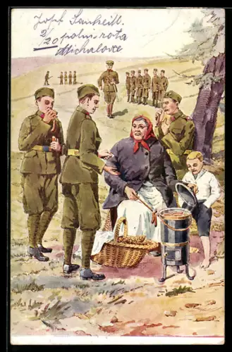 AK Tschechische Soldaten im Handel mit der Landbevölkerung