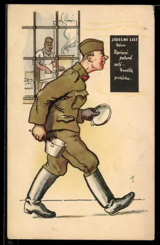 AK Tschechischer Soldat auf dem Weg zum Speisesaal