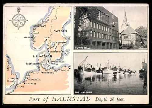 AK Halmstad, Townhall, Harbour, Map
