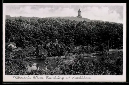 AK Woltersdorf /Erkner, Woltersdorf Schleuse, Kranichberge mit Aussichtsturm