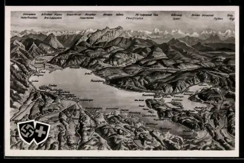 AK Konstanz /Bodensee, Bodenseepanorama, Wappen und 