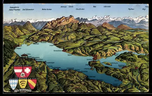 AK Nonnenhorn /Bodensee, Panoramablick des Sees, , Wappen