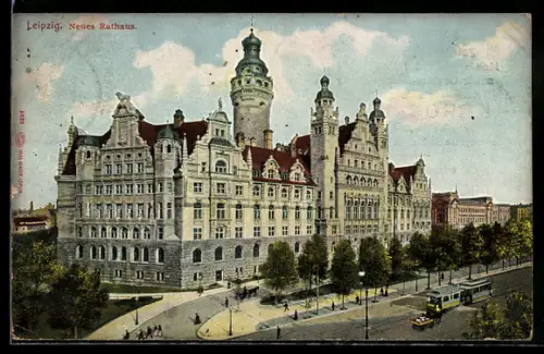 AK Leipzig, Neues Rathaus mit Strassenbahn