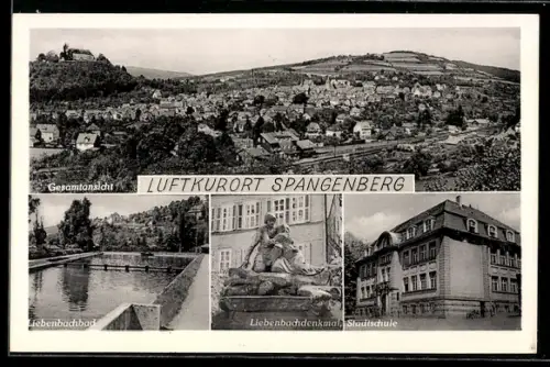 AK Spangenberg, Liebenbachbad, Liebenbachdenkmal, Stadtschule