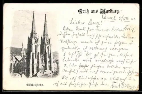 AK Marburg, Blick zur Elisabethkirche