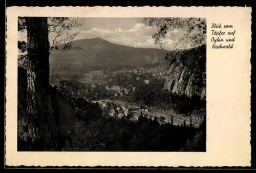 AK Oybin, Blick vom Töpfer auf Oybin und Hochwald