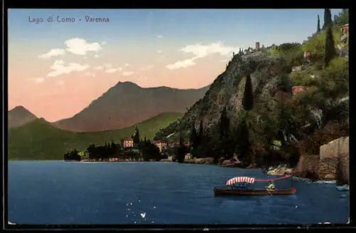 AK Varenna /Lago di Como, Vista panoramica con barca sul lago al tramonto