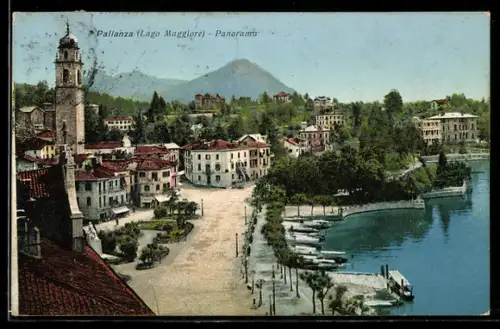AK Pallanza /Lago Maggiore, Panorama con vista sul lago e montagne sullo sfondo