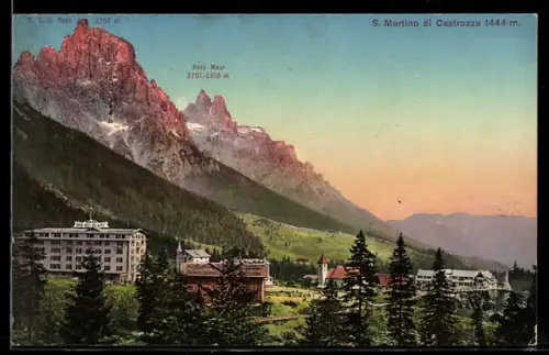AK S. Martino di Castrozza, Vista panoramica delle Dolomiti al tramonto
