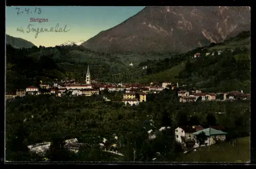 AK Strigno, Vista panoramica del villaggio e delle montagne circostanti nel Suganatal