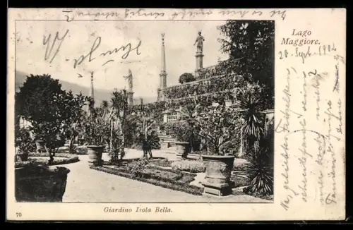 AK Isola Bella /Lago Maggiore, Giardino Isola Bella con statue e piante ornamentali