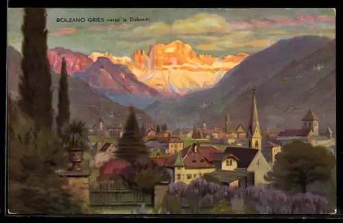 AK Bolzano-Gries, Verso le Dolomiti con panorama urbano