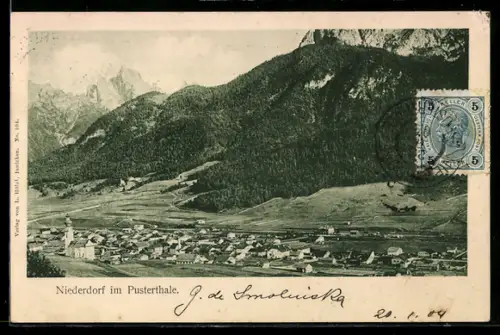 AK Niederdorf /Pusterthal, Vista panoramica del villaggio e delle montagne circostanti