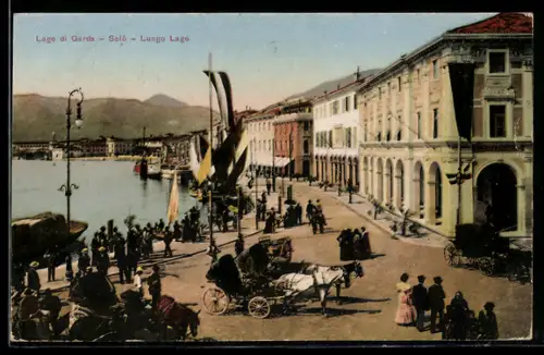 AK Salò /Lago di Garda, Lungo Lago con carrozze e folla sul lungomare