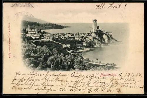 AK Malcesine, Vista panoramica con castello sul Lago di Garda