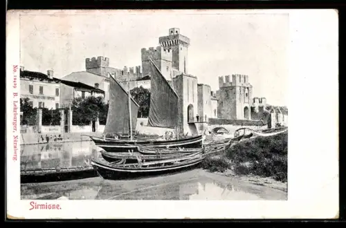 AK Sirmione, Veduta del castello con barche a vela sul lago