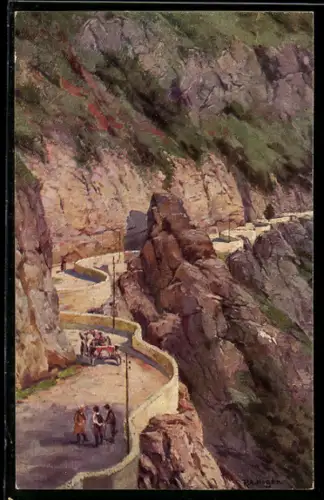 AK Strada per la Mendola, Strada tortuosa tra le montagne con auto e pedoni