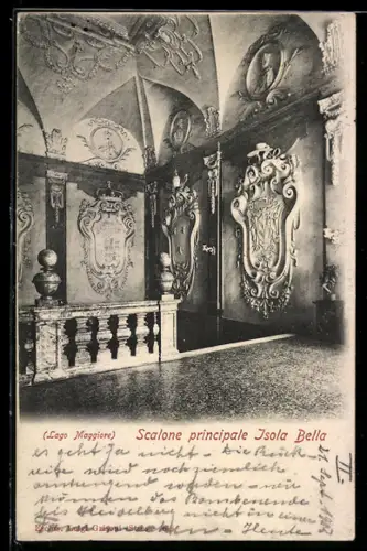 AK Isola Bella /Lago Maggiore, Scalone principale, decorazioni interne eleganti e dettagliate