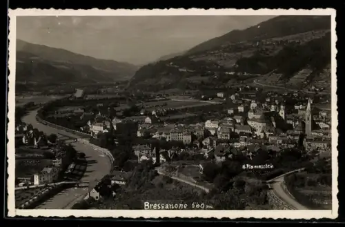 AK Bressanone, Vista panoramica della città e del fiume tra le montagne