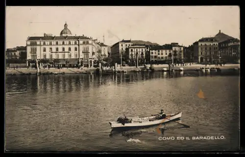 AK Como, Vista sul lago con barca e il Baradello sullo sfondo
