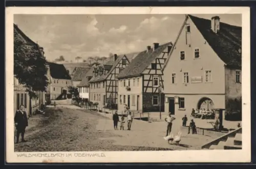 AK Waldmichelbach im Odenwald, Strassenpartie mit Rathaus