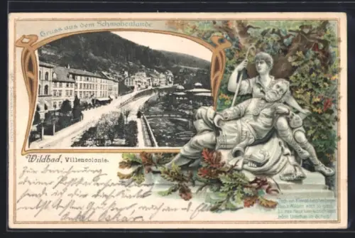 Passepartout-Lithographie Wildbad, Villencolonie, Denkmal