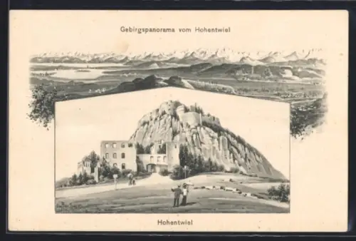 Künstler-AK Eugen Felle: Hohentwiel, Gebirgspanorama vom Hohentwiel