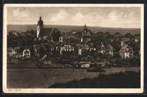 AK Bad Steben /Oberfranken, Ortsansicht mit Kirche und Wohnhäusern