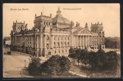 AK Berlin-Tiergarten, Blick zum Reichstagsgebäude
