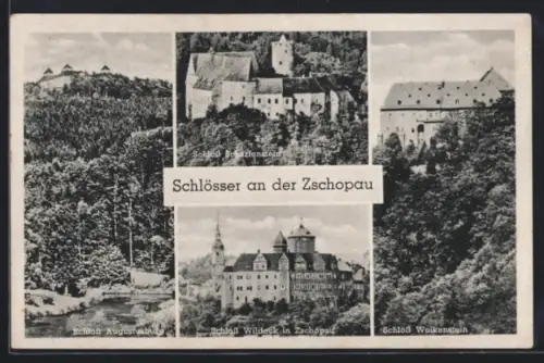 AK Zschopau, Schloss Wildeck, Schloss Augustusburg, Schloss Wolkenstein, Schloss Scharfenstein