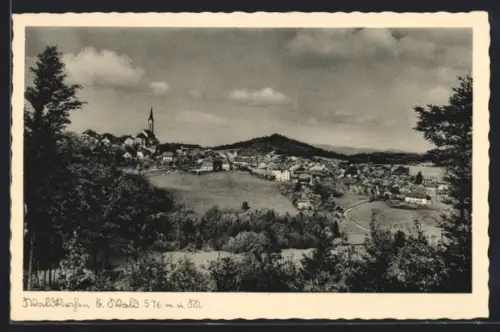 AK Waldkirchen /b. Wald, Ortsansicht mit Kirche und umliegender Landschaft