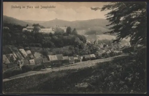 Lithographie Stolberg im Harz, Josephshöhe und Stadtansicht