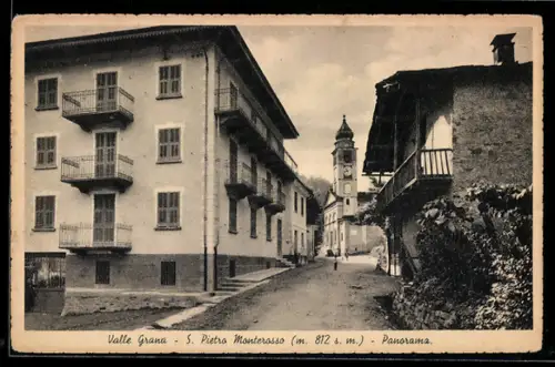 AK S. Pietro Monterosso /Valle Grana, Panorama con edifici e campanile