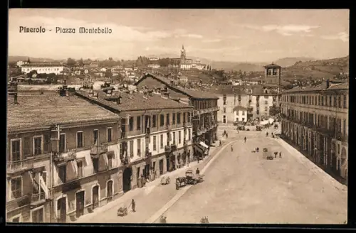 AK Pinerolo, Piazza Montebello con vista panoramica sulla città e colline sullo sfondo