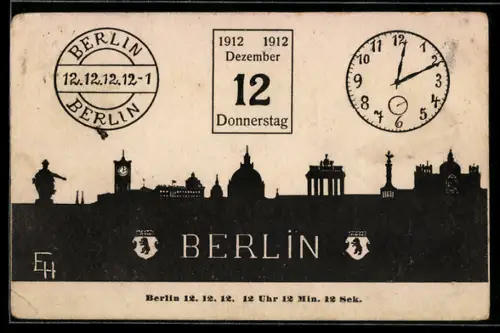 AK Berlin, Skyline von Berlin, 12.12.1912 um 12:12:12